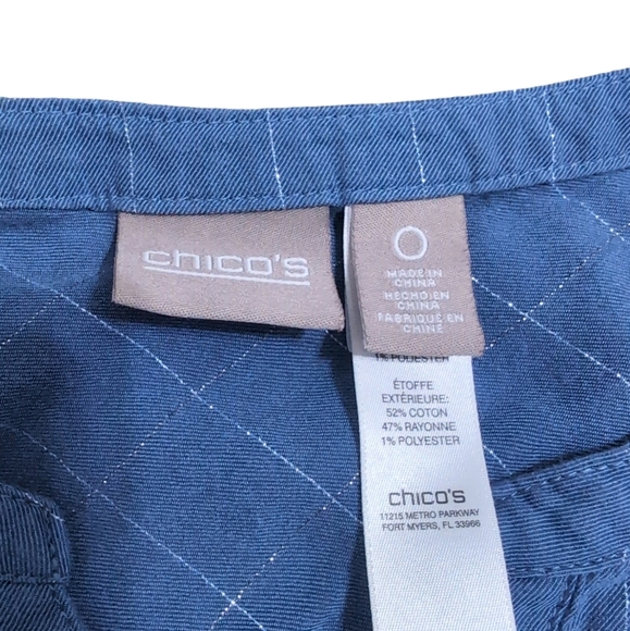 Chico's Blue Linen Like Chambray Top V-Neck Button Down Knit Top size 0/(4) - Picture 6 of 7